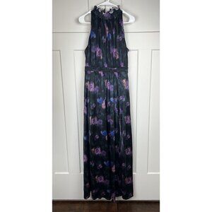 Popilush Maxi Dress L NWT Black Floral Built In Shapewear Lined Slit Evening